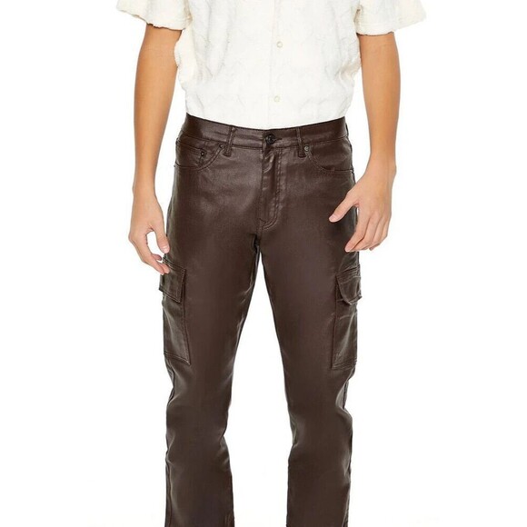 Forever 21 Coated Mid-Rise Slim-Fit Jeans Men’s 32x 32.5 Brown Stretch - Picture 4 of 8